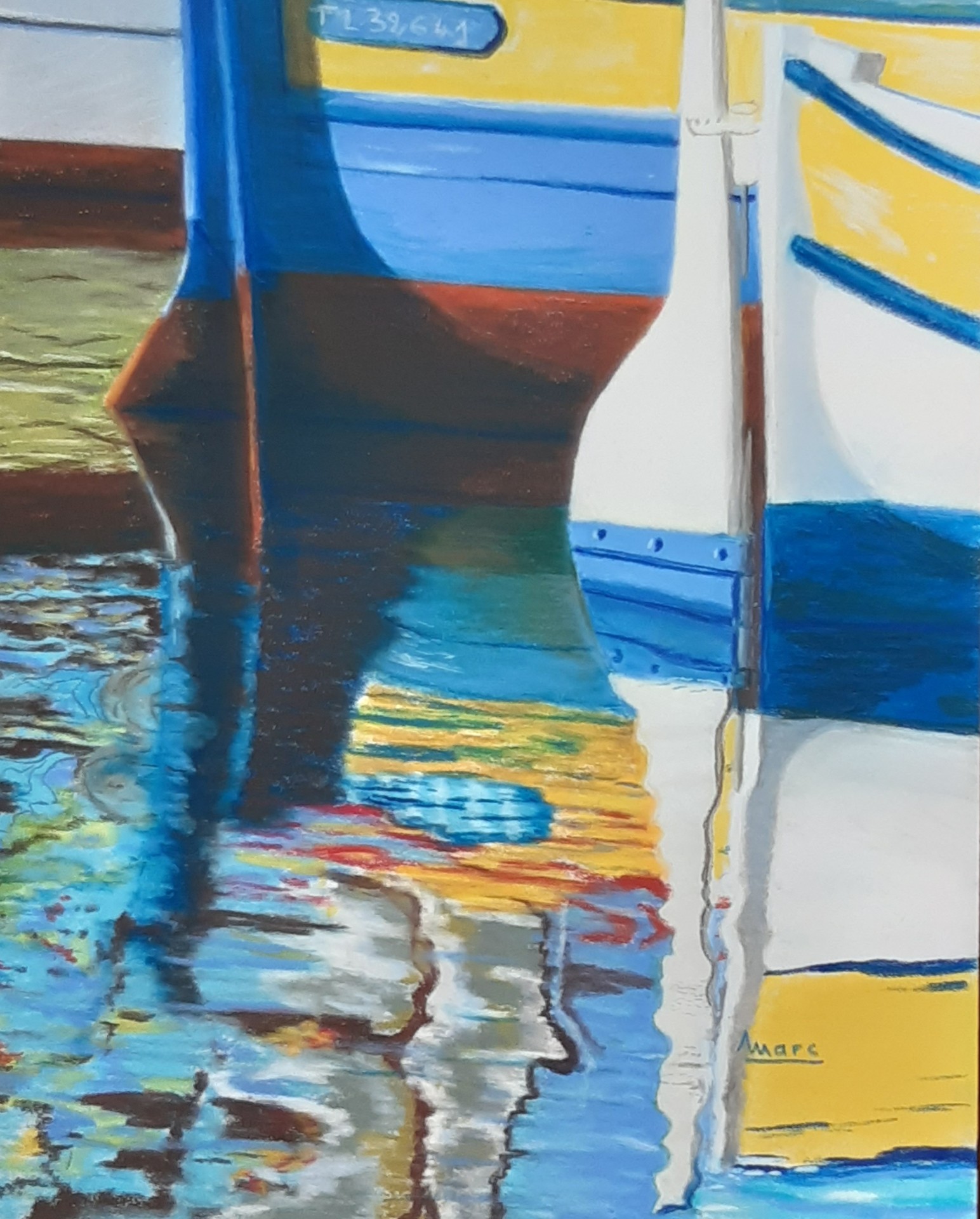 252 reflets de pointus dans les remous 24x30 0124